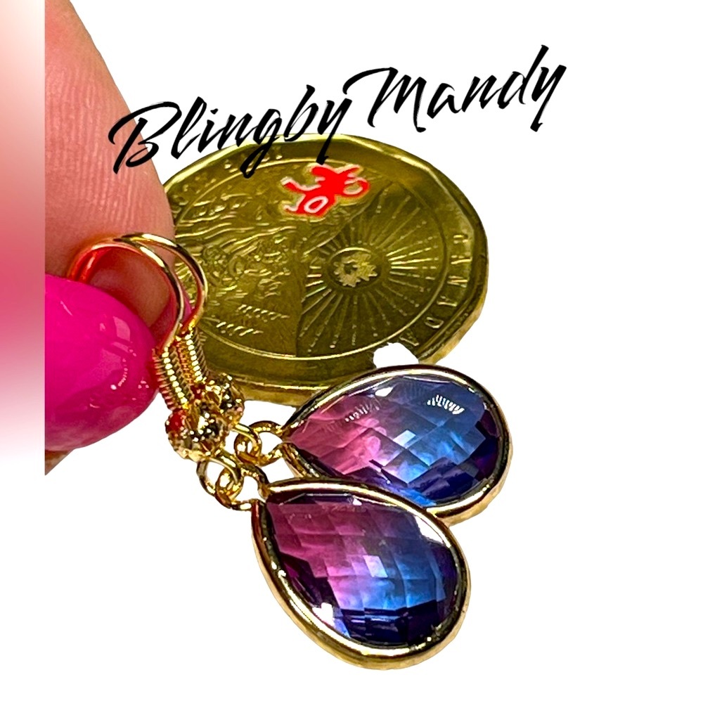 Bi Colored glass earrings in wrapped gold with hooks- gorgeous colours
